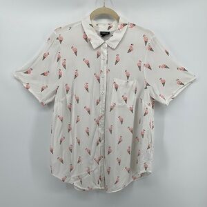 Torrid White and Pink flamingo Ice Cream Cone Button Down Shirt Size 0